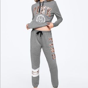 VS PINK Grey Bling Sequins Pullover Hoodie Sweats